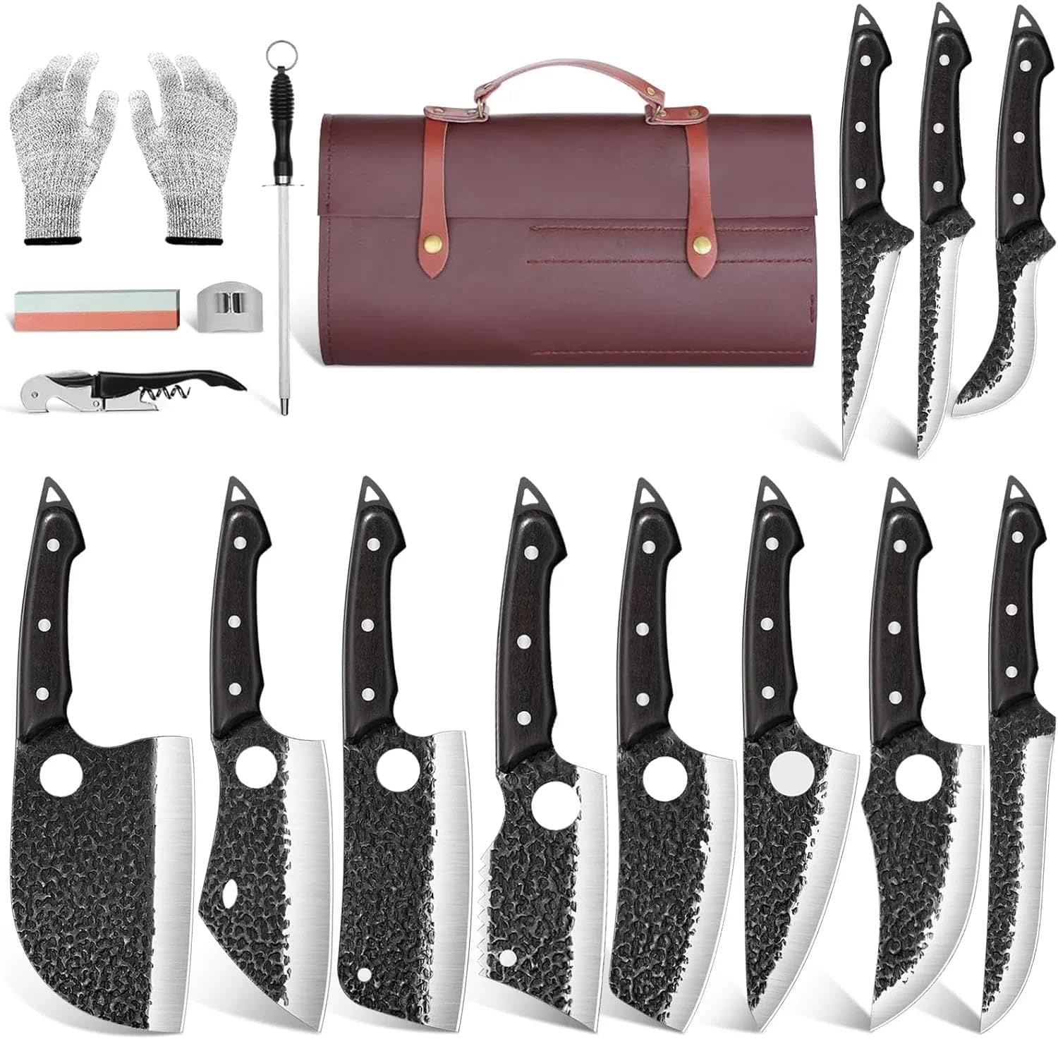 TAN REN 17PCS Butcher Knife Set with Bag