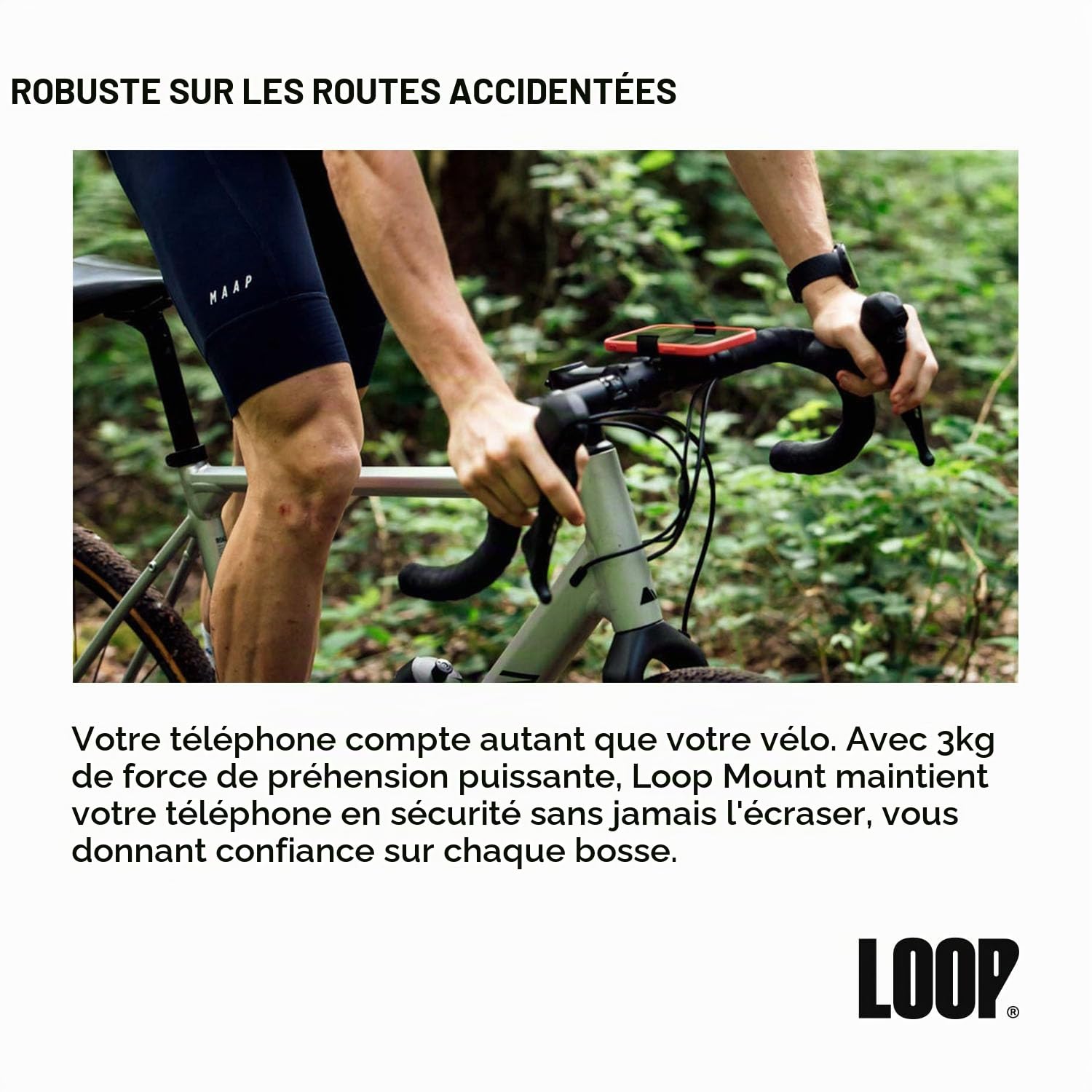Loop Support de téléphone Universel pour vélo ou téléphone Noir