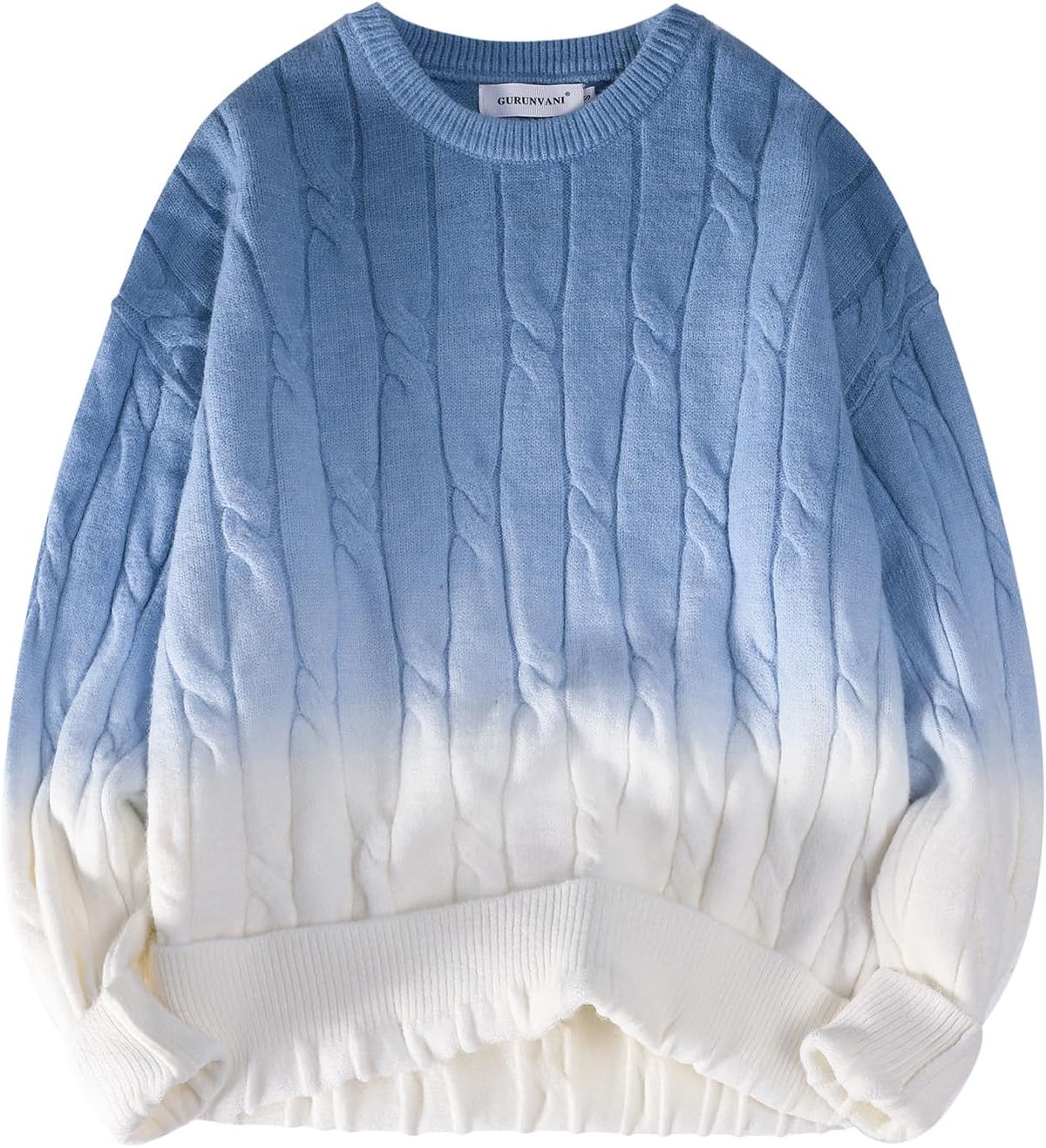 GURUNVANI Unisex Gradient Knit Sweater Crewneck Loose Fit Twist Texture Pullover