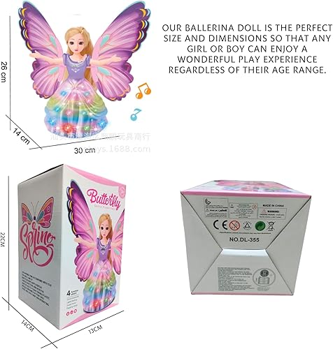 Miniatura 3 de Muñeca de princesa de hadas con danza musical, luces LED alimentadas por batería, juguete encantador para niñas, edades de 3 a 8 pulgadas (morado)