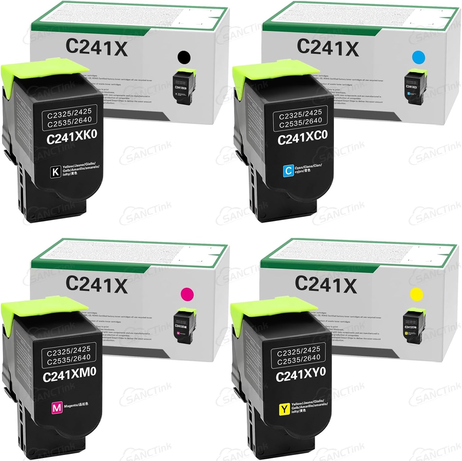 C241XK0 C241XC0 C241XM0 C241XY0 Extra High Yield Toner Cartridge Compatible for Lexmark C241XK0 C241 C2325 C2425 C2535 MC2325 MC2425 MC2535 MC2640 Printer (C/M/Y/BK,4-Pack)