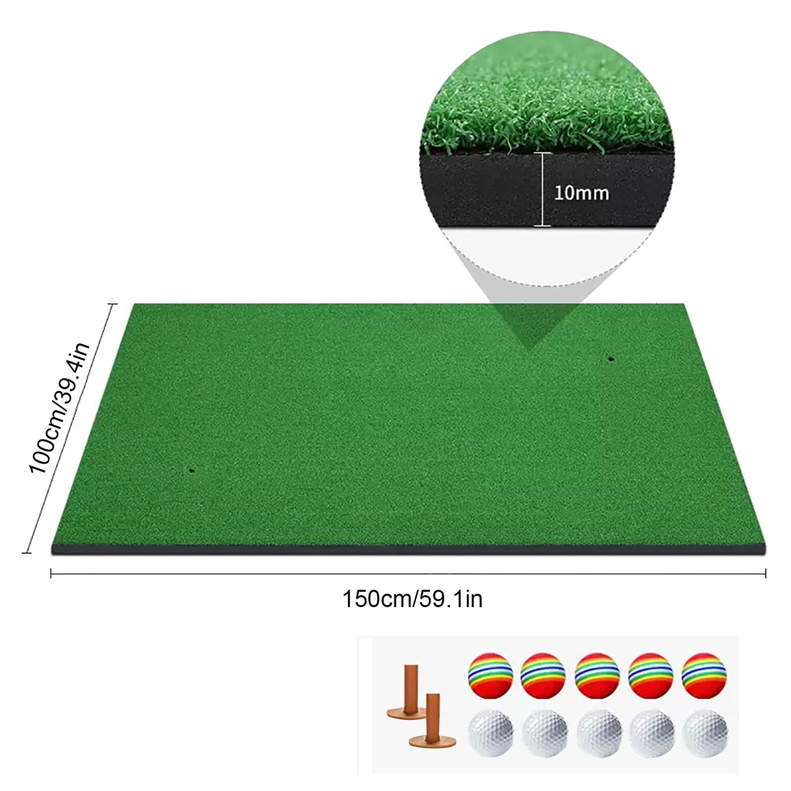 Golfmatte, Kunstrasen-Golf-Übungsmatte, 10 mm Dicke Golf-Schlagmatte mit 10 Golfbällen, für Hinterhof-Chipping-Training im Innen- und Außenbereich, 4 Größen