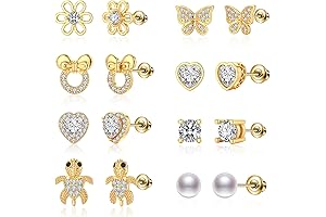 TOPBRIGHT 8 Pairs Hypoallergenic Earrings 925 Sterling Silver Stud Earrings for Infant with Safety Backs