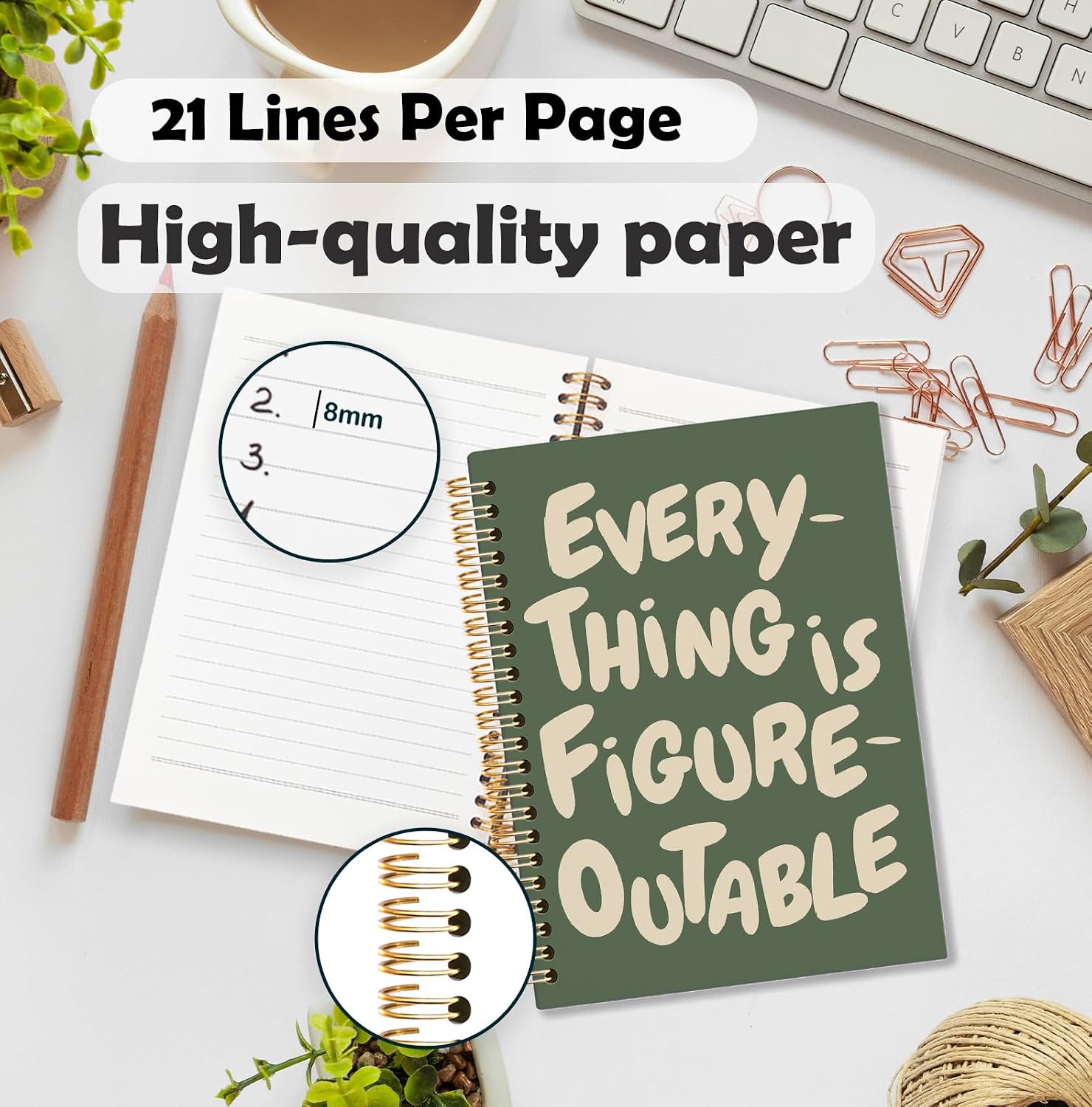 Everything is Figureoutable Spiral Journal Notebook,Green Inspirational Journals for Women Men,Positive Affirmations Quote Hardcover Spiral Notebooks 5.5x8.3 Inch image 2