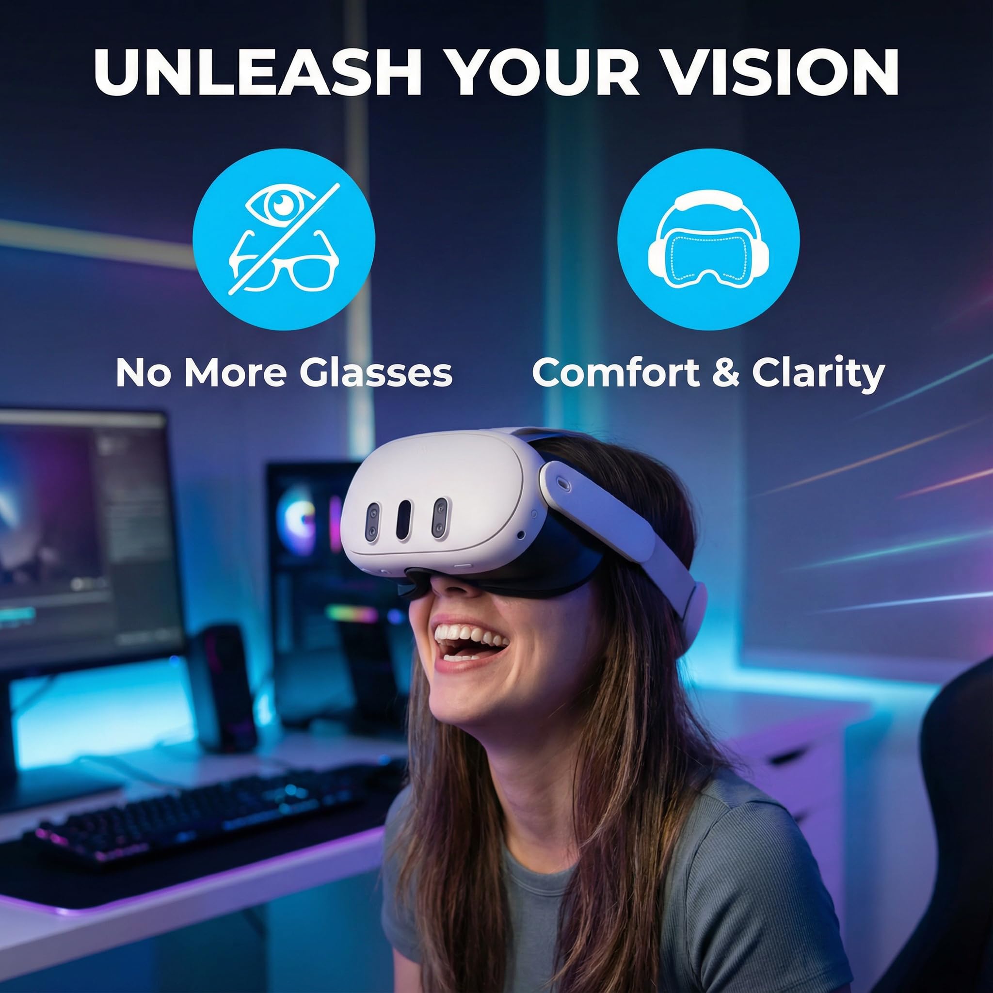 PSI Verres de prescription pour lunettes Oculus Meta Quest3, inserts compatibles avec accessoires de réalité virtuelle, anti-myopie à la lumière bleue (un verre) SPH : -3,50 L