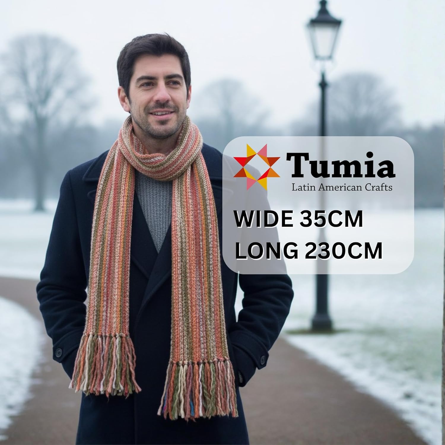 Tumia LAC - Striped Thick, Extra Long Luxurious Scarf - Handmade and Very Warm - Unisex