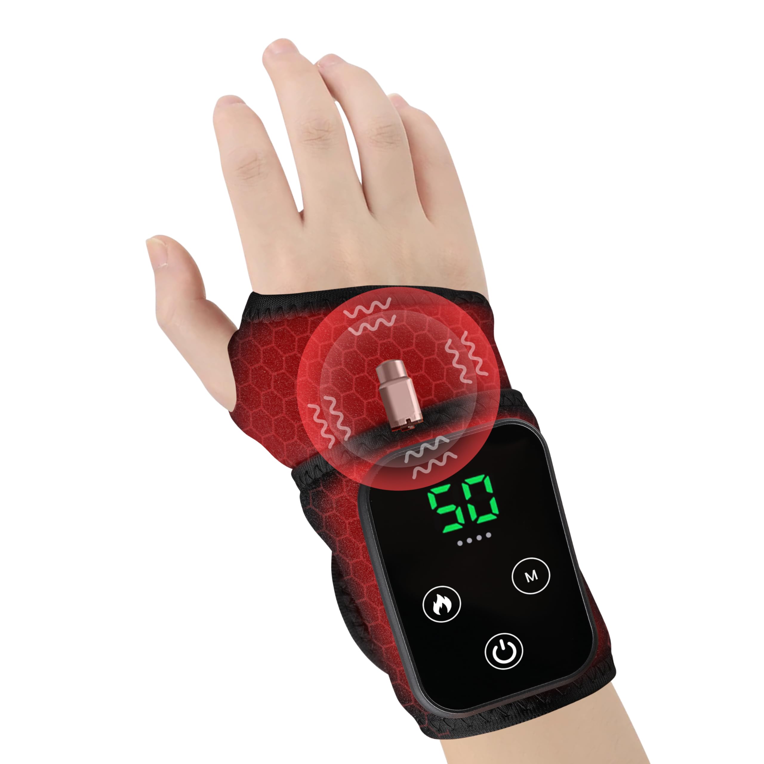 Cordless Wrist Heating Pad for Pain Relief - 5 Heat Levels Vibration 3000mAh Rechargeable Battery 30min Auto-Off Adjustable