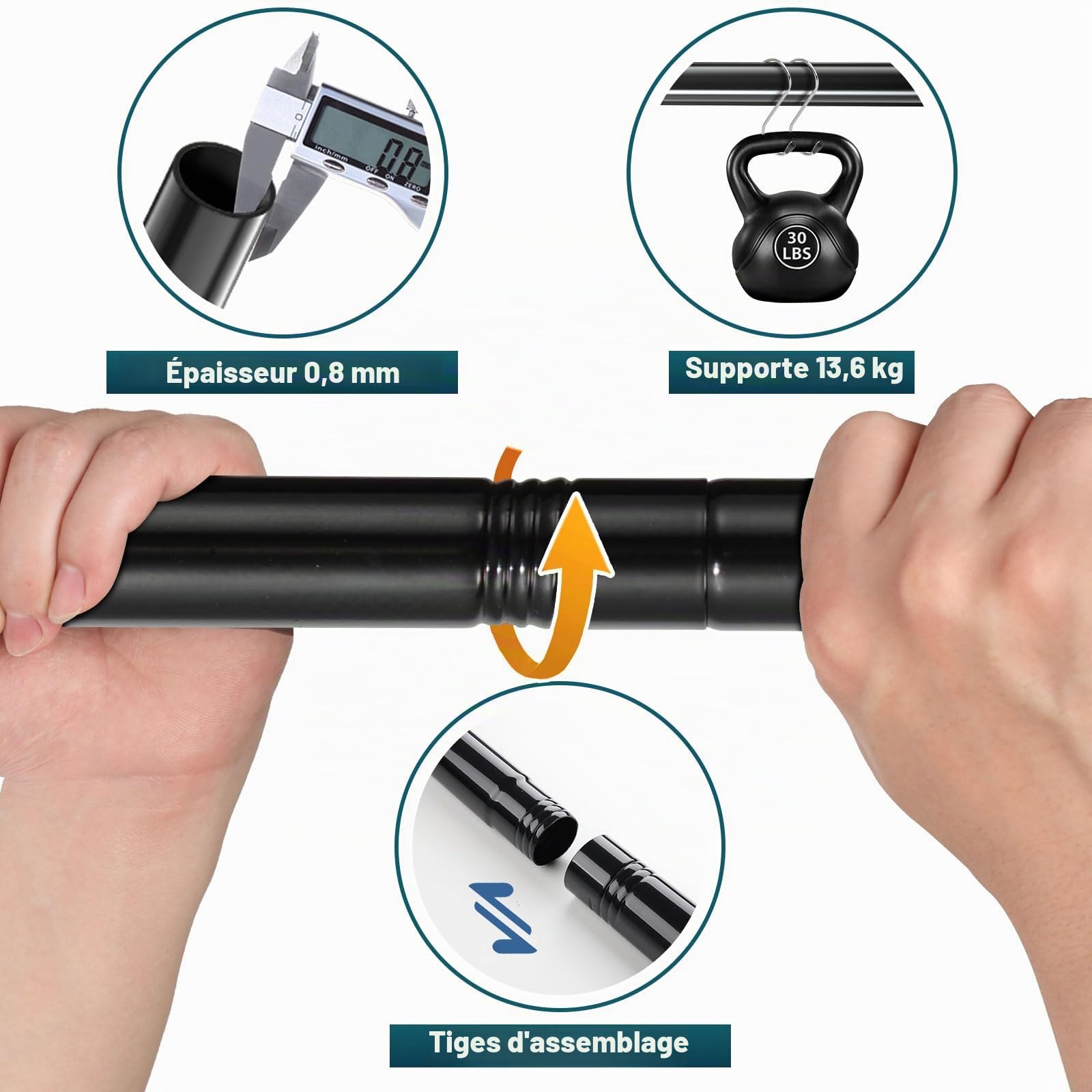 Tringle à rideaux double réglable avec clip pour fenêtres de 82-389cm, très résistante, double tringle à rideaux décorative de 2,5 cm pour fenêtre, salle de bain, terrasse, chambre
