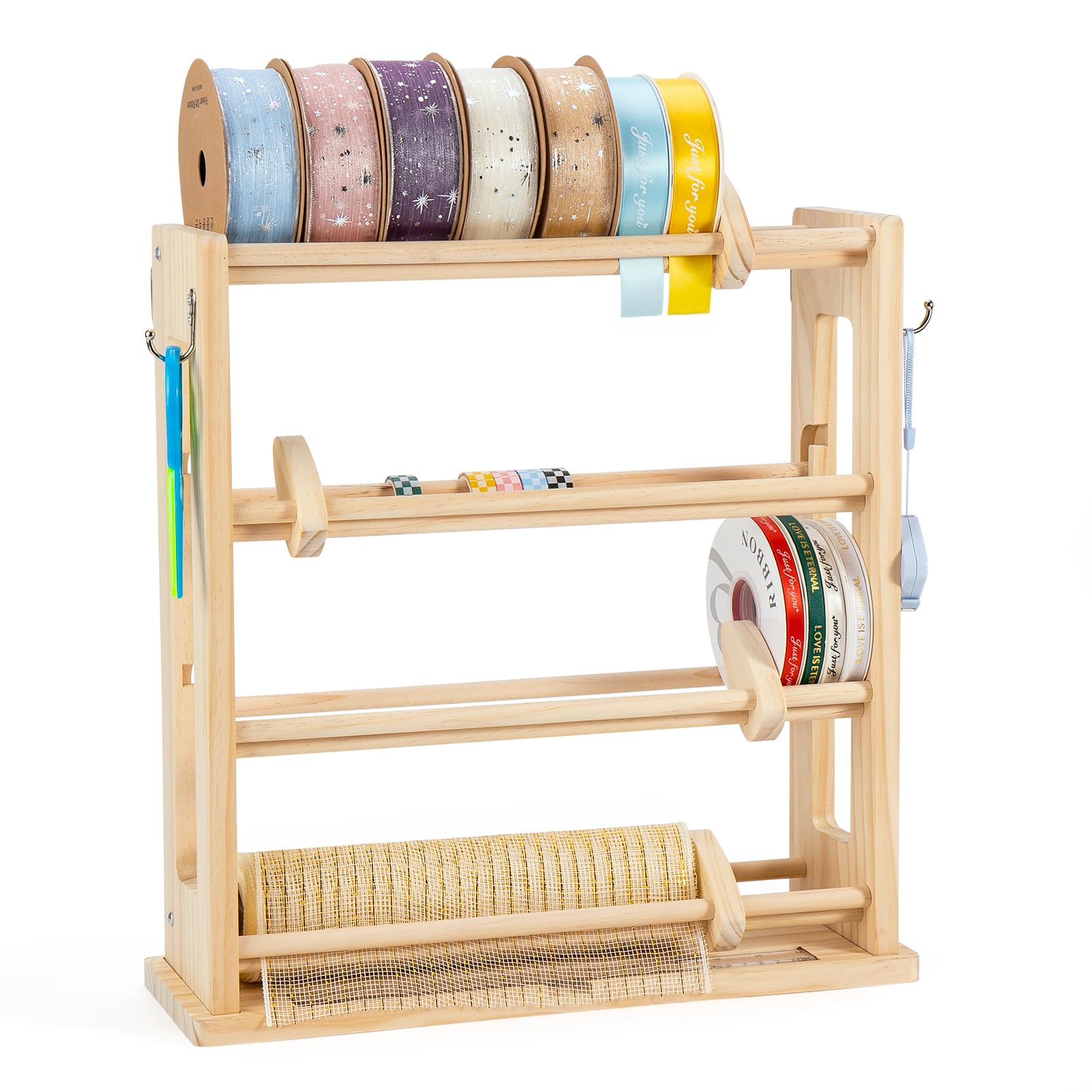 Ribbon Storage Rack, Ribbon Organizer Spool Holder Dispenser, Display Sewing Thread Mesh Ribbon Wreath Washi Tape for Craft Room Shops Boutiques Florist Gift Wrapping Christmas