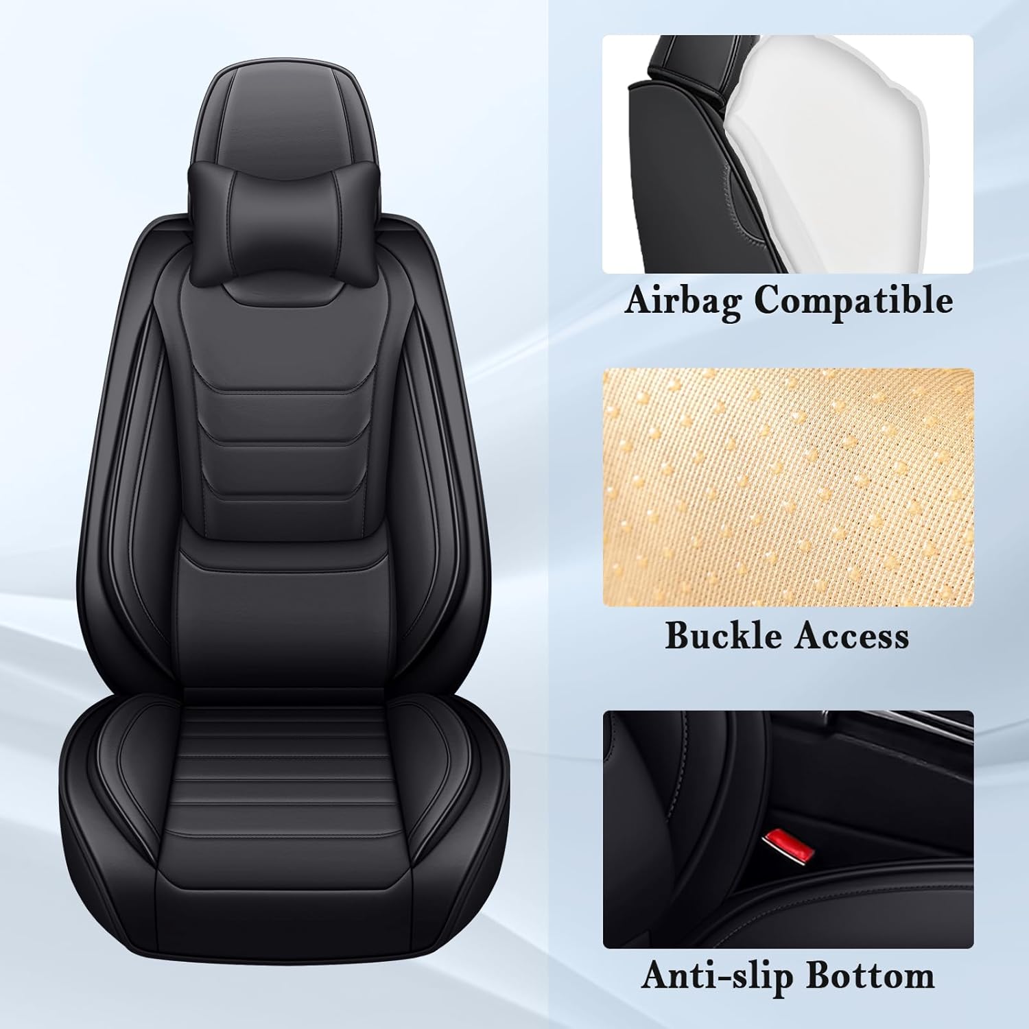 Fit for Toyota Tacoma Seat Covers 2005-2026 Full Set, Luxury Nappa Touch Waterproof Leather with Headrests, Breathable Perforated Interior, Custom Fit for Double/Crew Cab (Black)