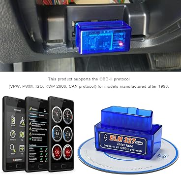 ELM327 OBDII Car Auto Diagnostic Scanner, OBD2 Bluetooth Scan Tool Mini Engine Fault Code Reader, Wireless Interface Adapter Portable Diagnostic Tool for Most OBDII Vehicles