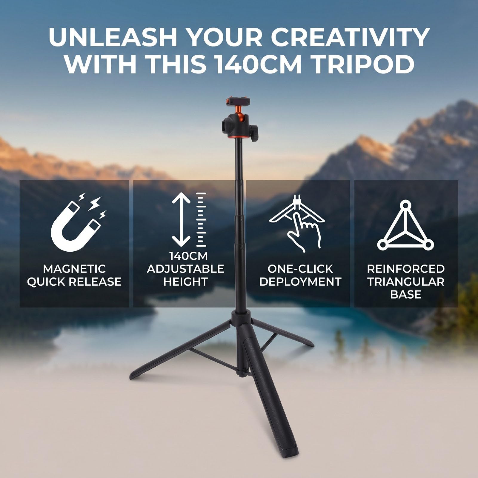 Asta Selfie per Fotocamera con Supporto Magnetico, Treppiede con Asta di Prolunga 140 Cm 55 Pollici Pieghevole Supporto in Lega di Alluminio con Rotazione a 360° con Testa a