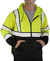 Vista 75 de sesafety Sudadera de seguridad de alta visibilidad para hombre, sudadera con capucha reflectante con cremallera clase 3, sudadera con capucha