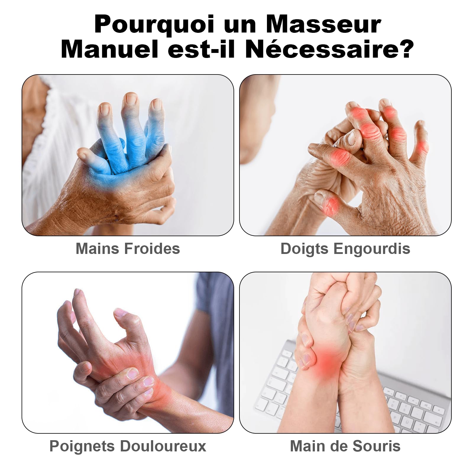 Masseur Mains avec 3D Compression, 3 Massages & Chaleur pour Arthrite | Adapté à l'Arthrite et au Syndrome du Canal Carpien Masseur pour les Mains sans Fil, Adapté à Toute la Famille