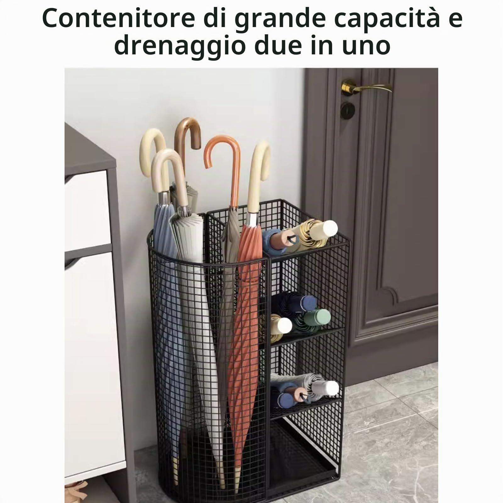 Autoportante Portaombrelli per Ingresso di Grande capacità Porta Ombrelli da Interno DesignScavato Porta Ombrelli in Metallo per Uso Interno Ed Esterno Design Moderno(Black)