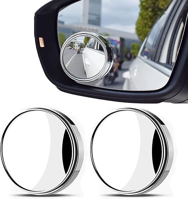 2 Pcs Blind Spot Mirrors, 360° Rotate Sway Silver Round Curved Convex Wide Angle Mirror, Waterproof HD Crystal Glass Blindspot Mirrors for Car, SUV Trucks Traffic Safety