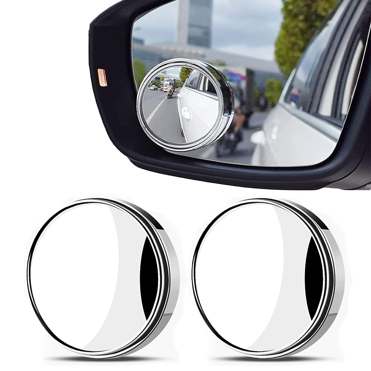 IRYNA 2 Pcs Blind Spot Mirrors, 360° Rotate Sway Silver Round Curved Convex