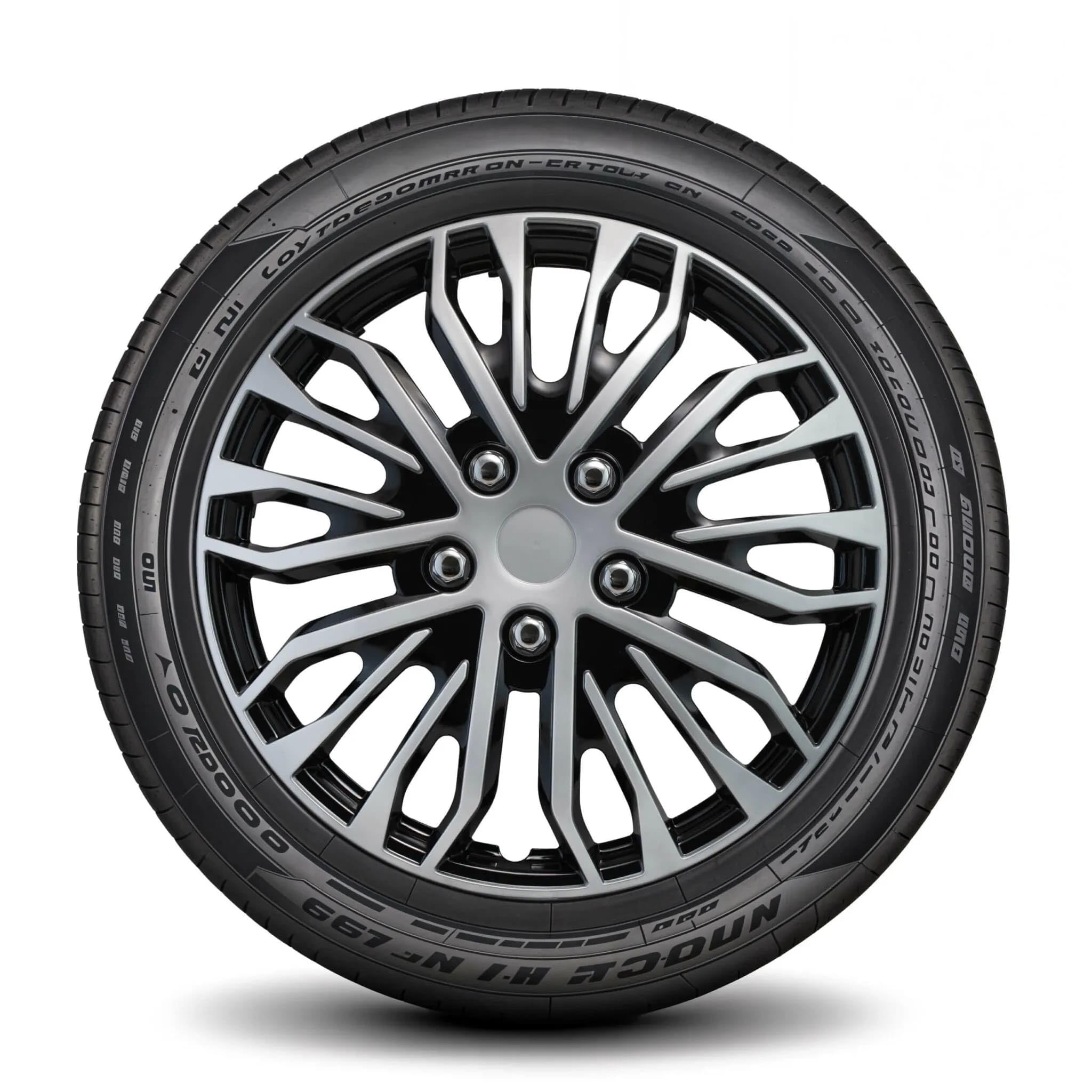 LYDS Eurosport Black &amp; Silver Universal 16 inch Premium ABS Hubcap Wheel Cover Replacement Set of 4 - BWC-16S-B