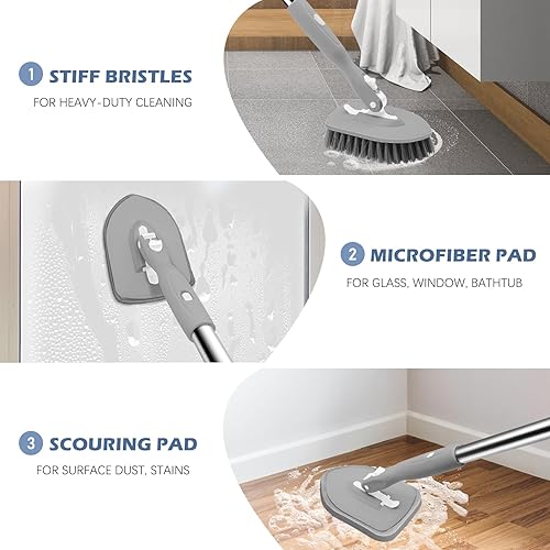 Miniatura 6 de SetSail Cepillo de limpieza de piso, 3 en 1 con cepillo limpiador de ducha ajustable de mango largo de 52 pulgadas y 4 cabezales de cepillo de