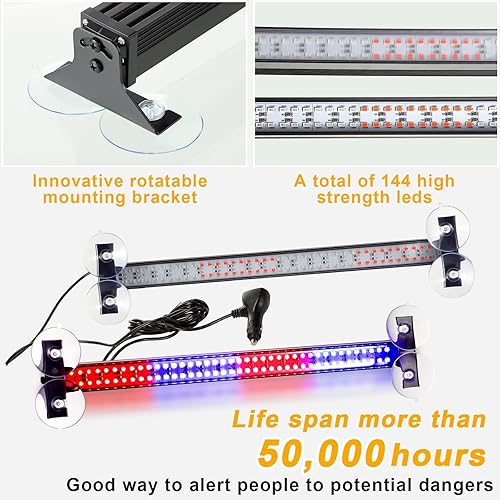 Miniatura 4 de Woanger Luz estroboscópica de emergencia 2 en 1, 2 en 1, rojo y azul, doble visera, luz estroboscópica de emergencia para policía, 144 LED, luz de