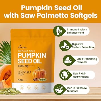 VivoNu Pumpkin Seed Oil with Saw Palmetto Capsules,300 Softgels,Non-GMO | Cold Pressed, Pure Virgin Oil, Essential Fatty Acids & Phytosterols | Supports Hair, Urinary, Bladder & Prostate Health