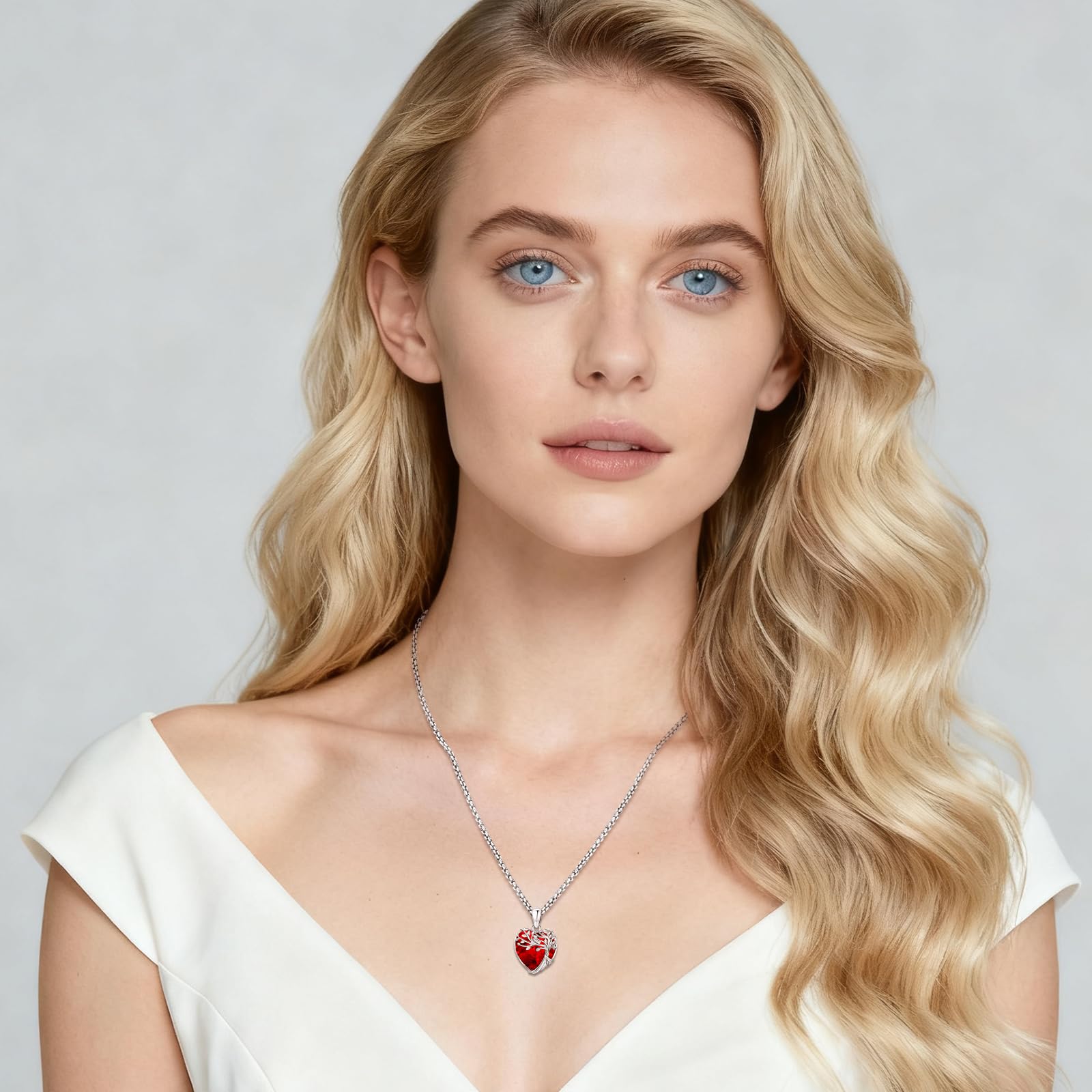 Eusense Collar Árbol de la Vida para mujer Collar Árbol Genealógico Colgante de Piedra Lunar Colgante con Corazón de Cristal Regalo de Joyería para Mamá Joyería Árbol de la Vida