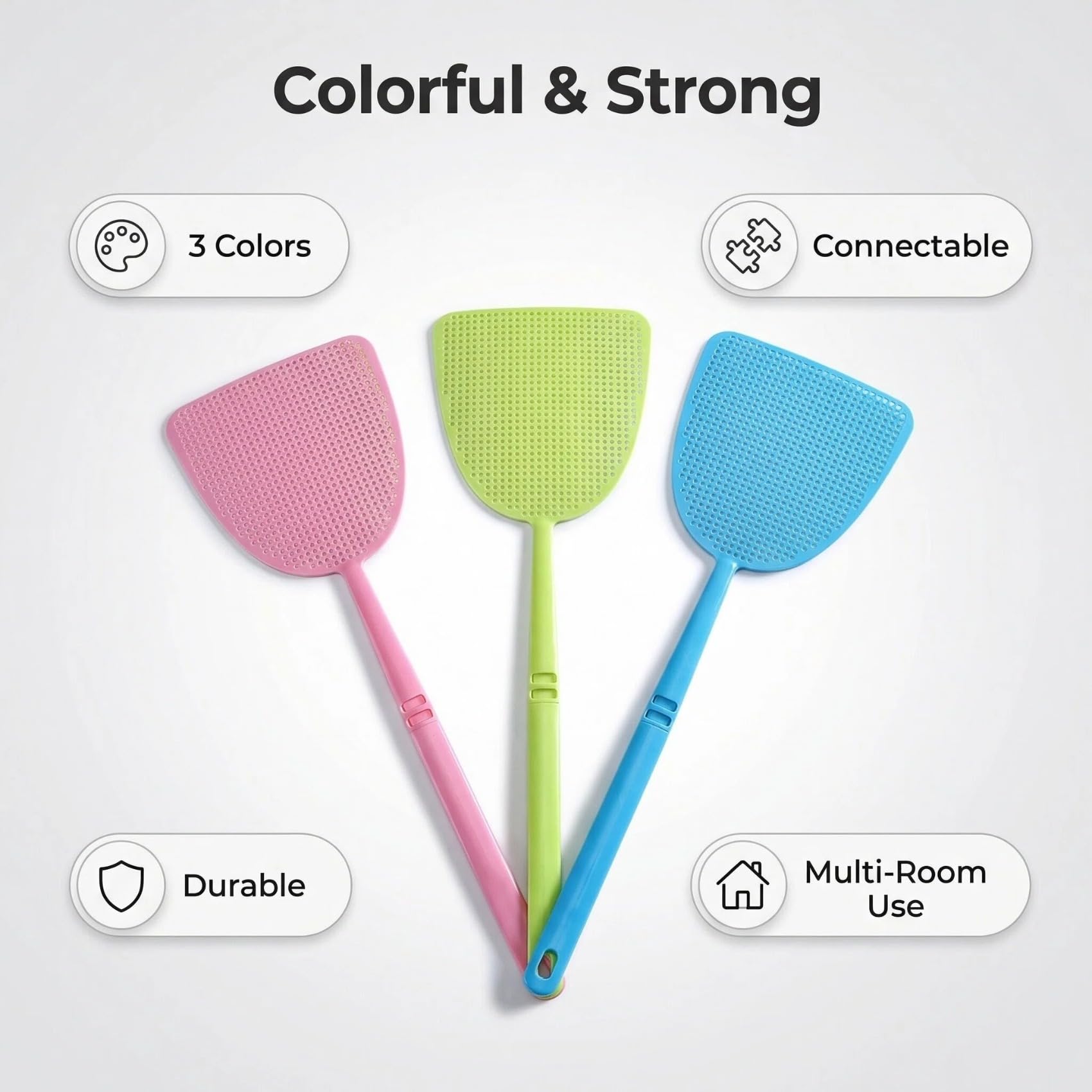 Set da 6 Schiacciamosche Incastrabili – Facile Assieme a Incastro, per Interni ed Esterni, Robusto (Rosa+Blu+Verde)