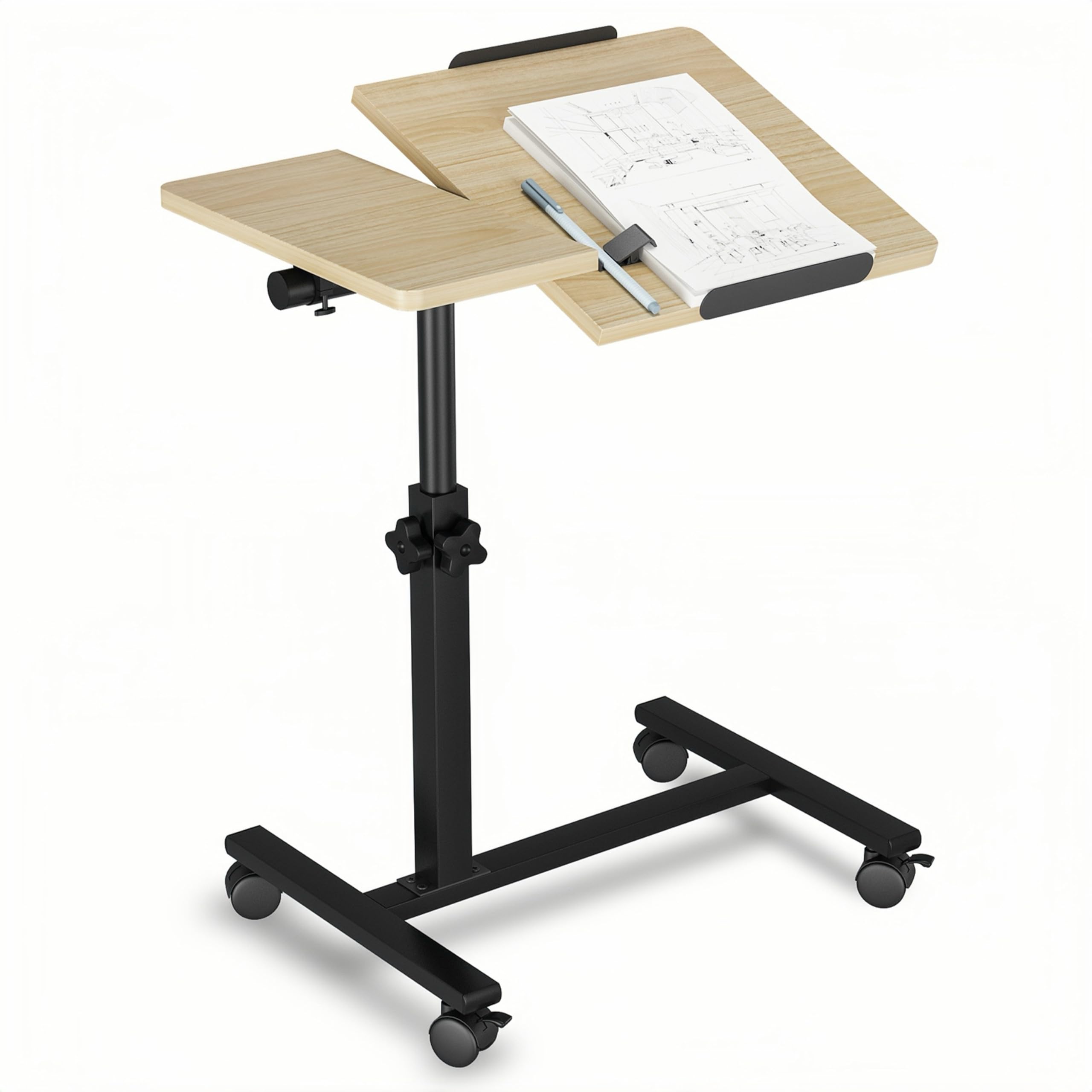 Tilting Over Bed Table Adjustable Height with Wheels Laptop Stand for Couch Hospital Bed Desk Medical Overbed Table Side Tray Tables Computer Workstations-Log