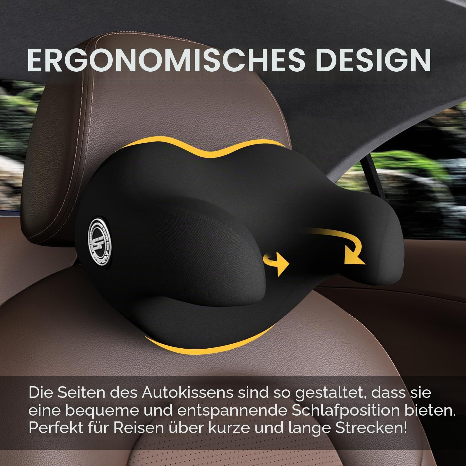 SPRFUFLY U-förmiges Auto-Kopfstützenkissen zum Schlafen, 100% Memory-Schaum, Autokissen mit atmungsaktivem, abnehmbarem Bezug, ergonomisches Design, idealer Auto-Begleiter für Nickerchen und