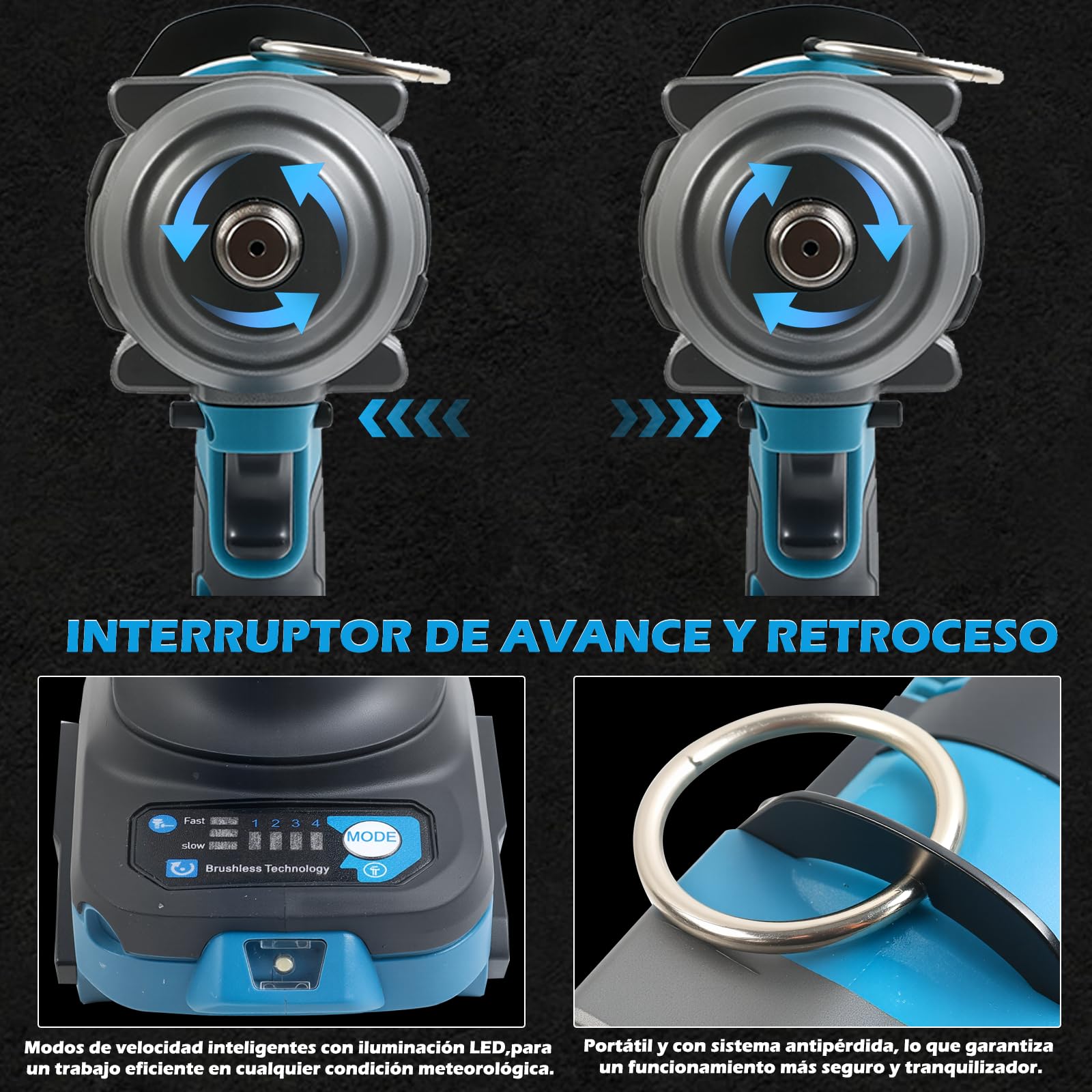 Llave de impacto inalámbrica de 1800 N.m para Makita 18 V, máx. 4000 RPM, 1/2 pulgadas, sin escobillas, atornillador de impacto eléctrico con luz LED, 4 niveles de velocidad, para reparación