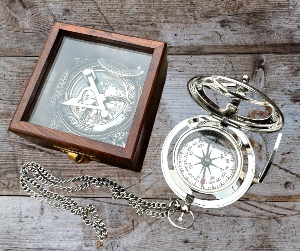 Personalized Compass, Engraved Compass, Wedding Gift, Groomsmen Gift, Wedding Keepsake, Christmas, Baptism, Graduation, Boy Scouts, Sundial, Nautical, Anniversary, Fathers Day (Silver Finish)