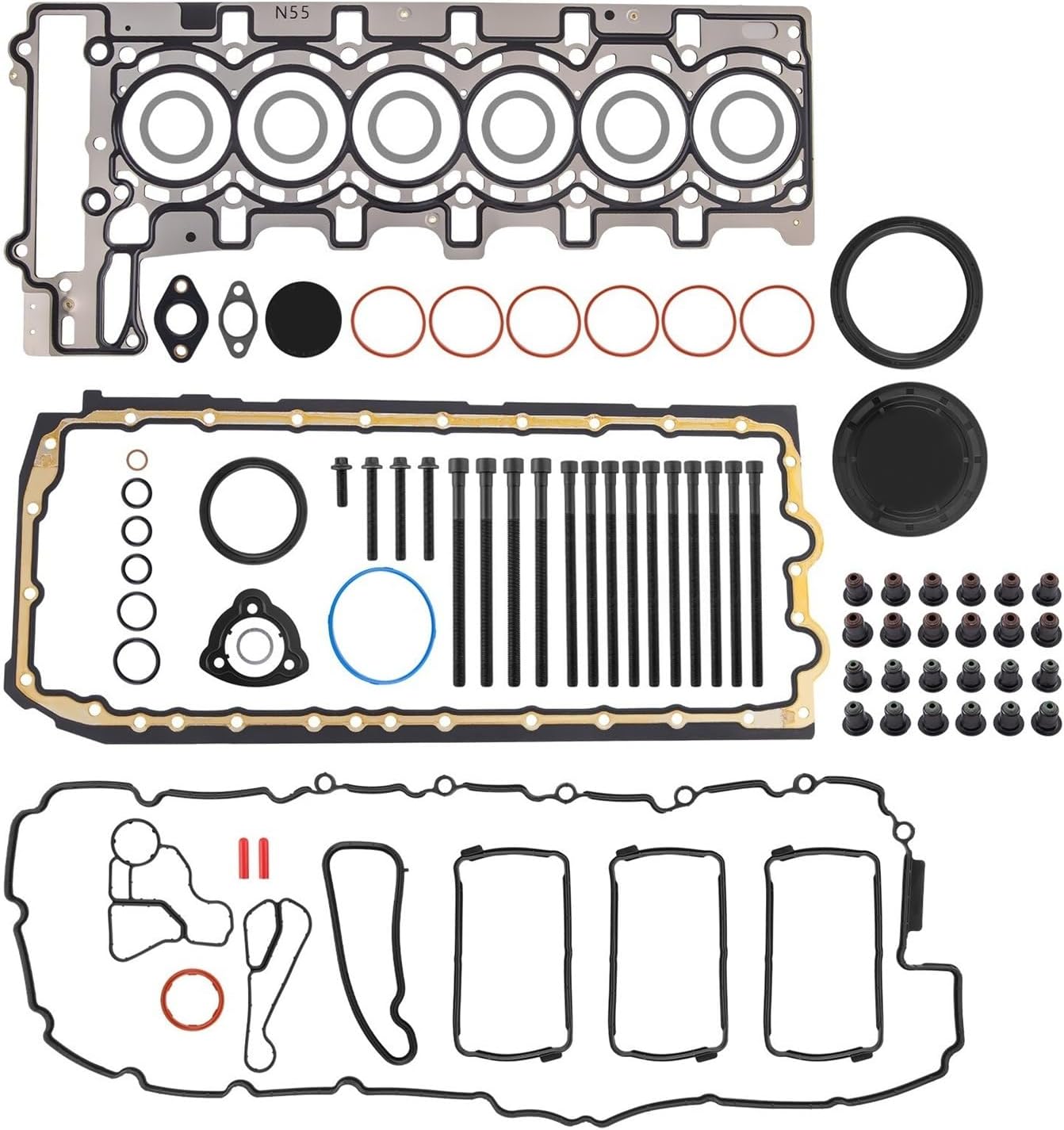 Engine Rebuild Overhaul Gasket Seals Kit Fits N55 3.0T F26 E90 F30 11127599212 W/ & Bolts
