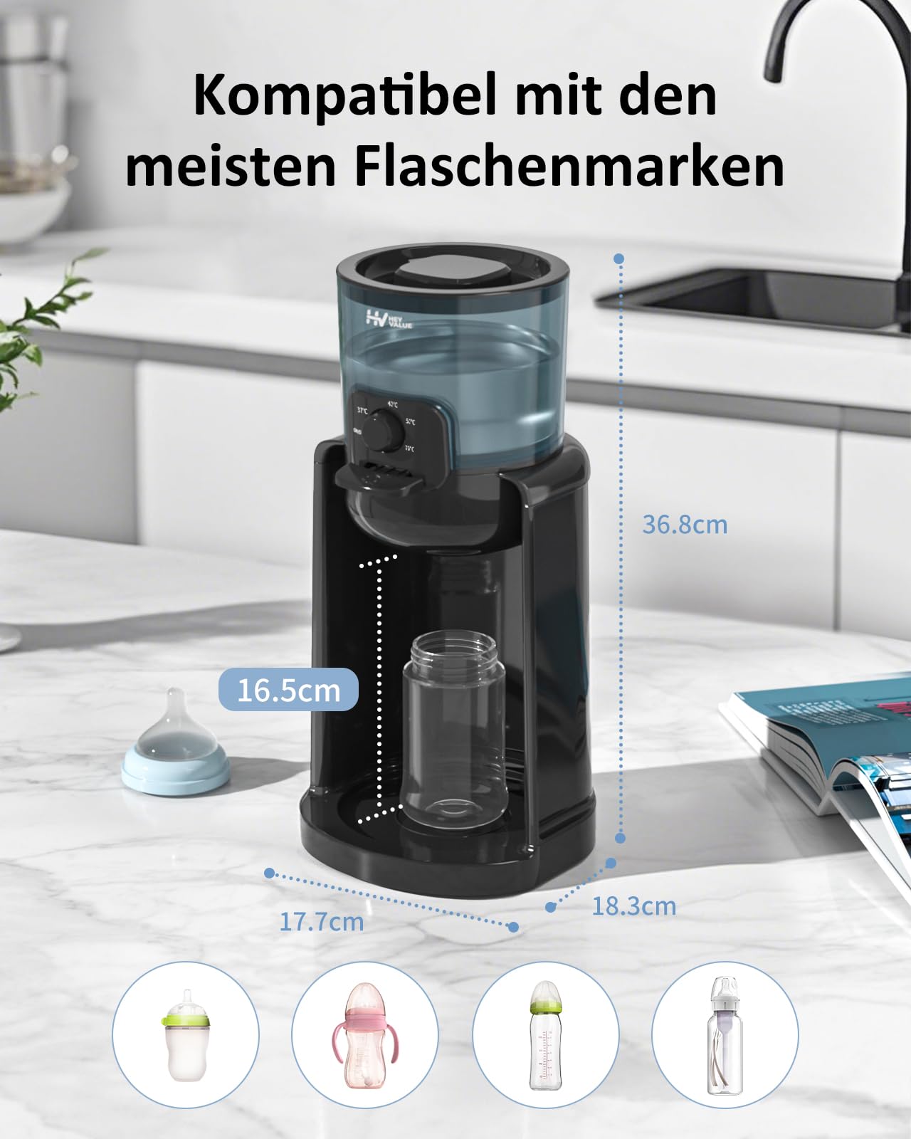 Flaschenzubereiter für Babys,Flaschenwärmer Baby,Instant Warmer,Wasserspender für Sofortige Herstellung von Formelflaschen,4 Temperaturen 72H Smart Thermostat, Heißwasserspender, Schwarz