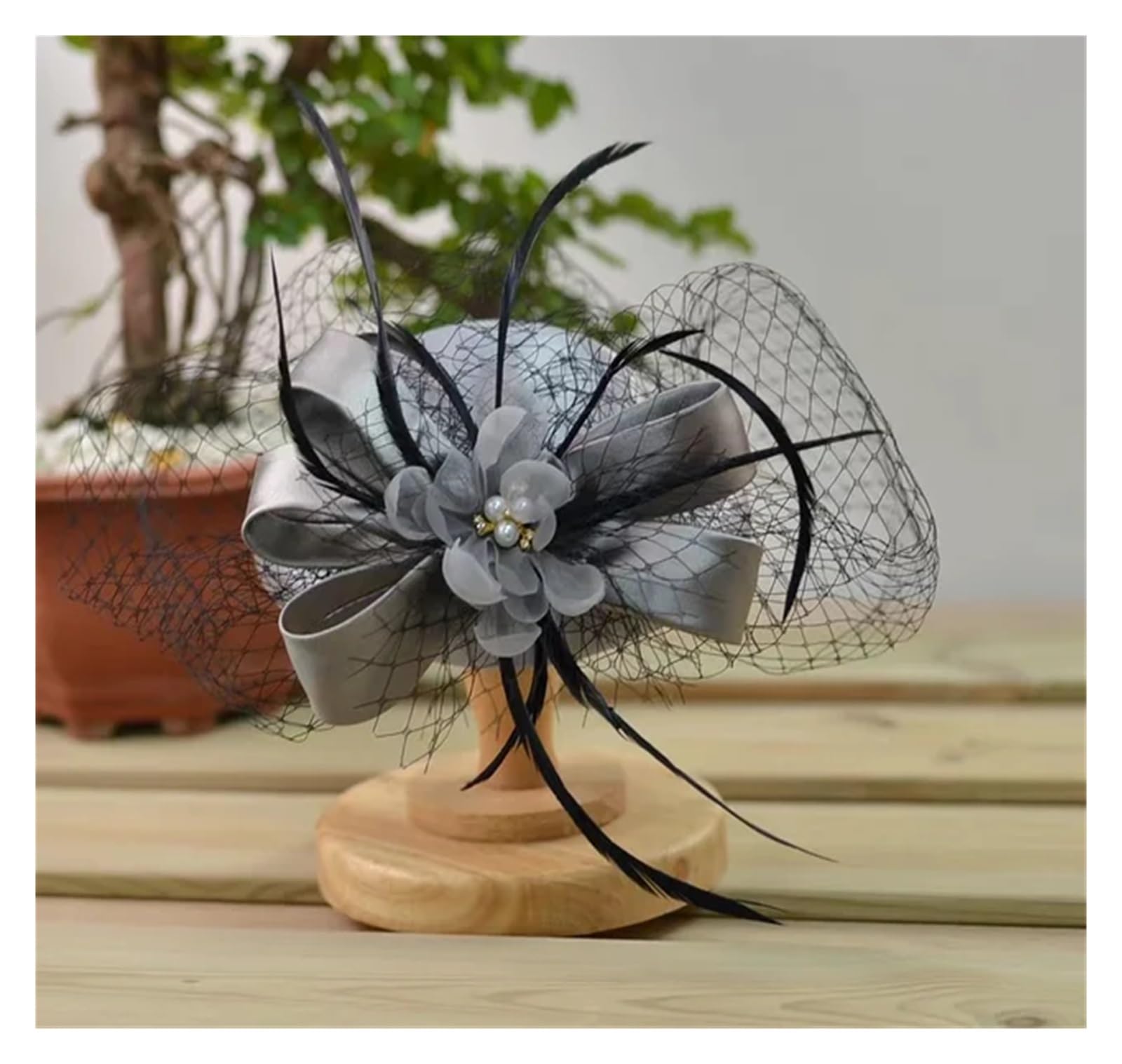 UALXPAO Wedding Hats Bow Knot Flower Bridal Hat Weddings For Bride Cap Church Womens Party Headwear for Tea Party,Weddings(Grey)