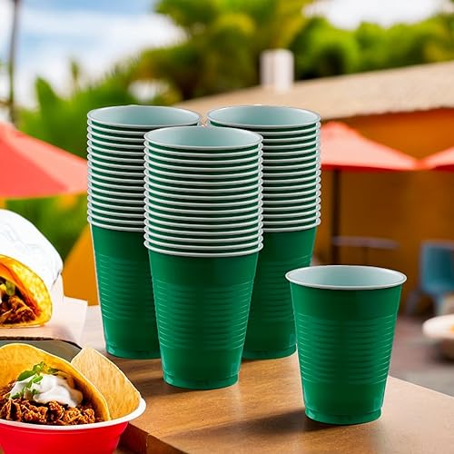 Vista 14 de Vasos de plástico color verde kiwi (18 onzas), 50 unidades, apilables, resistentes y ecológicos, color vibrante y máxima durabilidad