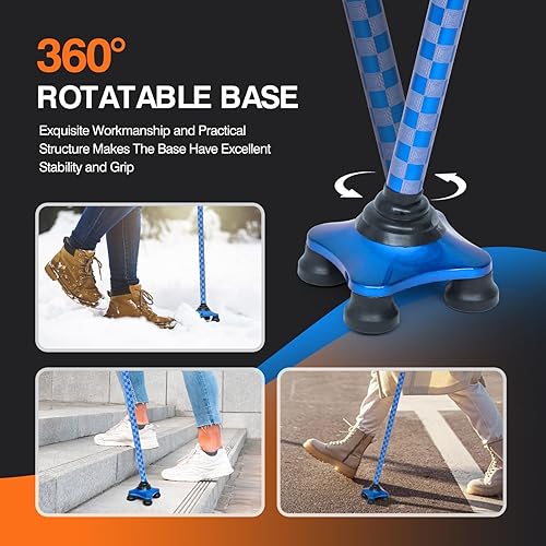 Miniatura 3 de Bastón para ancianos, bastón plegable para personas mayores, base cuádruple giratoria, bastón ligero y ajustable para hombres y mujeres