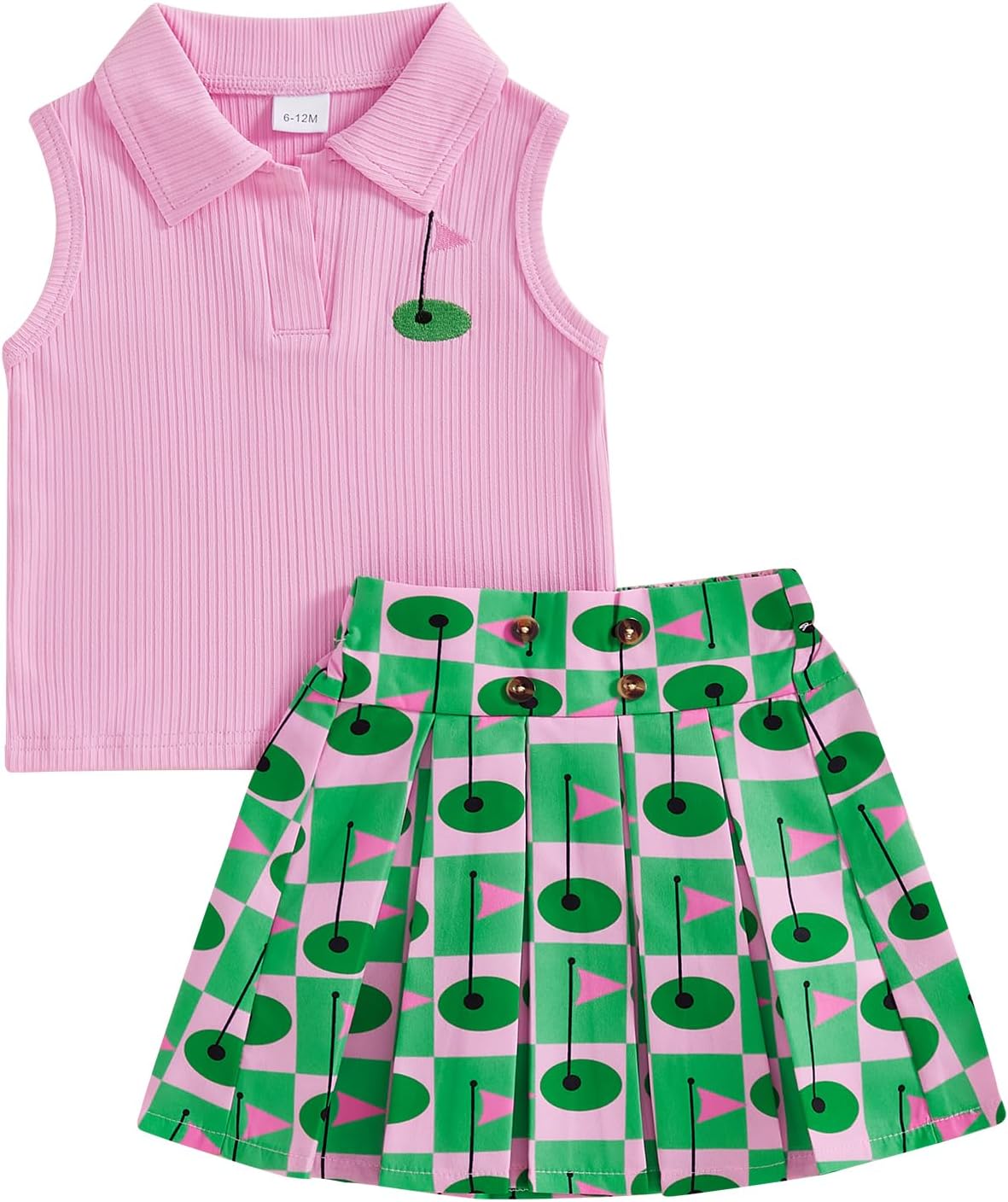 FIOMVA Toddler Baby Girl Golf Outfits - Lapel Shirt & Skirt Set - Hole in One Birthday Clothing