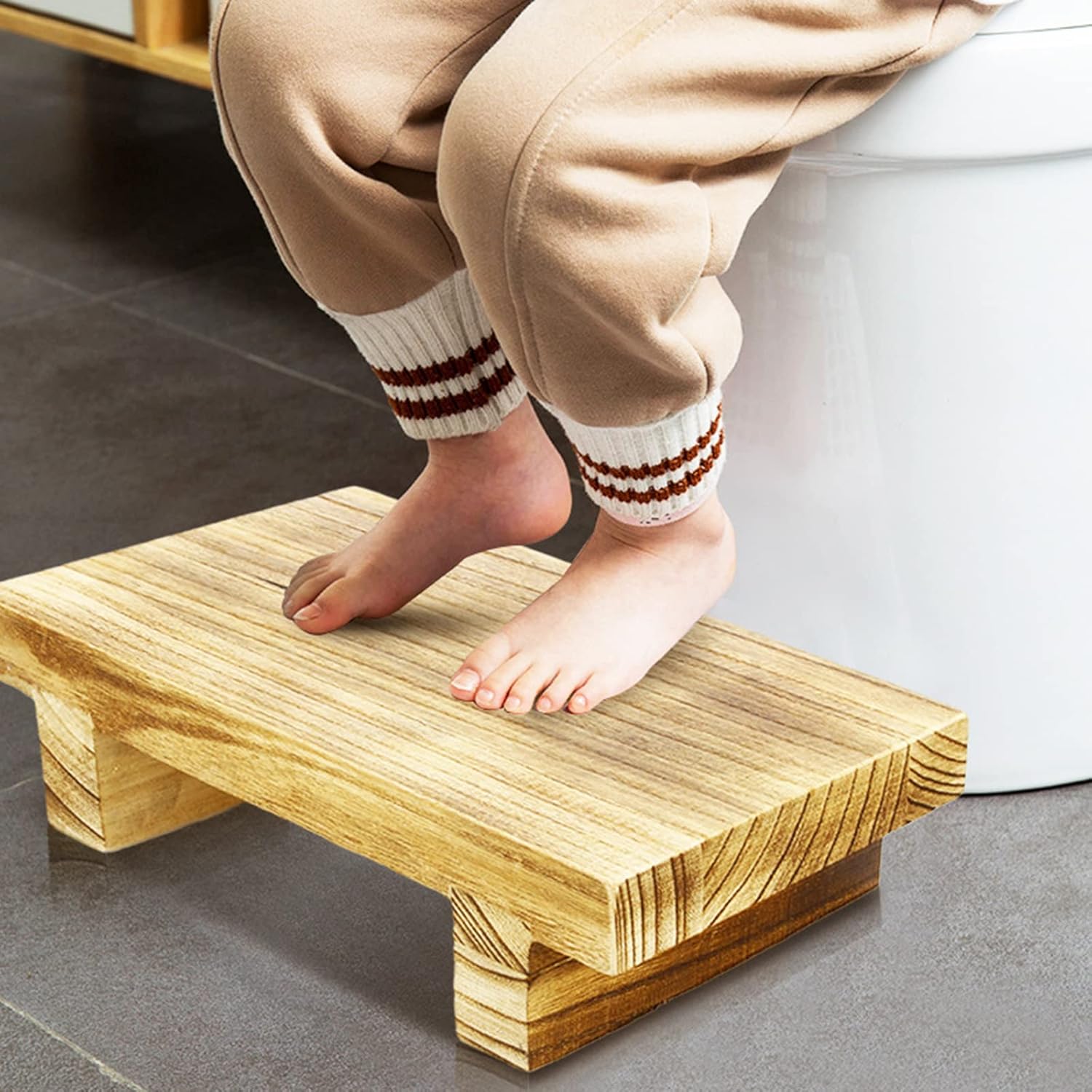 Mini Wooden Step Stool,Sturdy Footstool,One Step Stool for Adults,Portable Bedside Step Stool,Plant Stand,Heavy Duty Foot Stool for Bedroom Kitchen Living Room Bathroom (Brown)