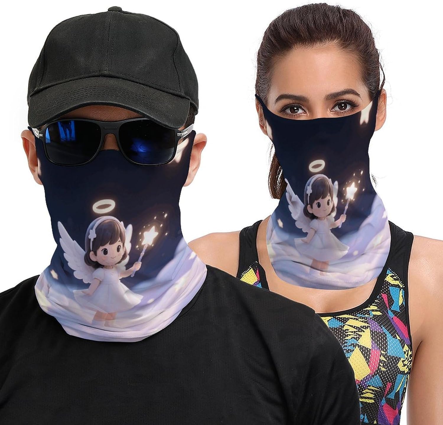 Angelic Little Girl Balaclava Face Cover for Adult Neck Gaiter Fashion Dust-proof Bandana Face Mask Warm Head Wrap Headwear Breathable Face Scarf Sun Protection Half Masks