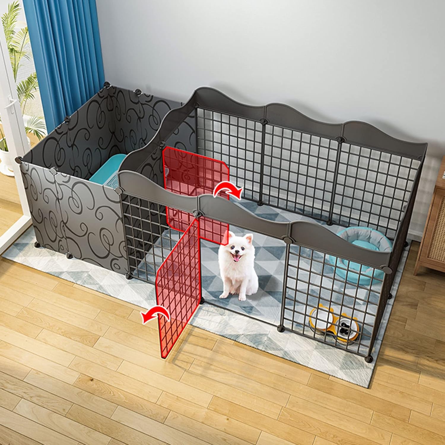 DIY Pet Playpen Dog playpen Indoor DIY Small Animal Cage Portable Metal Yard Fence Indoor Outdoor Puppy Playpen for Guinea Pig Cat Rabbit Puppy (165 * 75 * 57cm)
