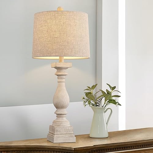 Miniatura 5 de BOBOMOMO Puertos de carga USB retro de 27 pulgadas AC Wash-White Lámparas de granja para dormitorios, lámparas de mesa auxiliar, lámpara de noche