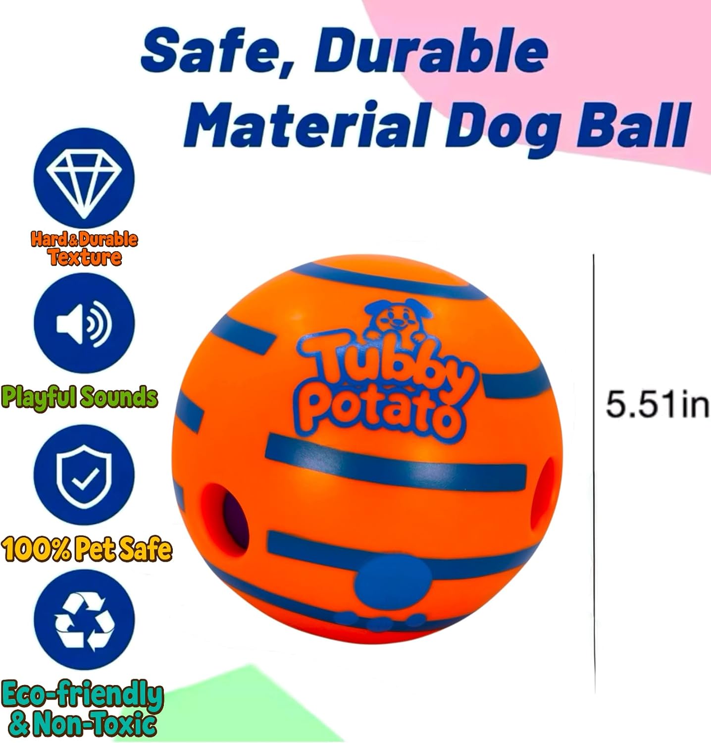Tubby Potato™ Tater Tumbler Sound Ball – Interactive Dog Toy for All Breeds & Sizes | Durable, Makes Fun sounds When Rolled or Shaken, 5.5 Inches, Orange, Preferred by Pets over the wobble giggle toys - Image 3