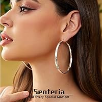 Vista 3 de Senteria 4MM Wide S925 Sterling Silver Hoop Earrings Hypoallergenic Extra Large Silver Hoop Earrings for Women Lightweight Oversize Big Silver Thick