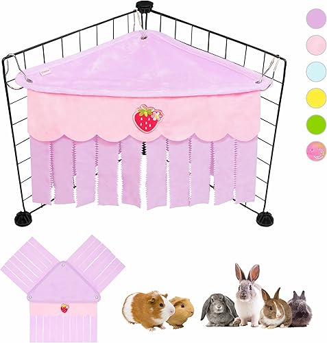 Escondite de conejillo de indias, lindo conejillo de indias esquinero de forro polar con cortina de 3 lados, hamaca de conejo de juguete y cama de