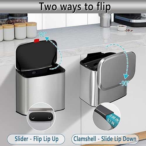Miniatura 4 de Cubo de basura pequeño de acero inoxidable para colgar con tapa, 2 en 1 para encimera y debajo del fregadero, cubo de compost interior para armario,