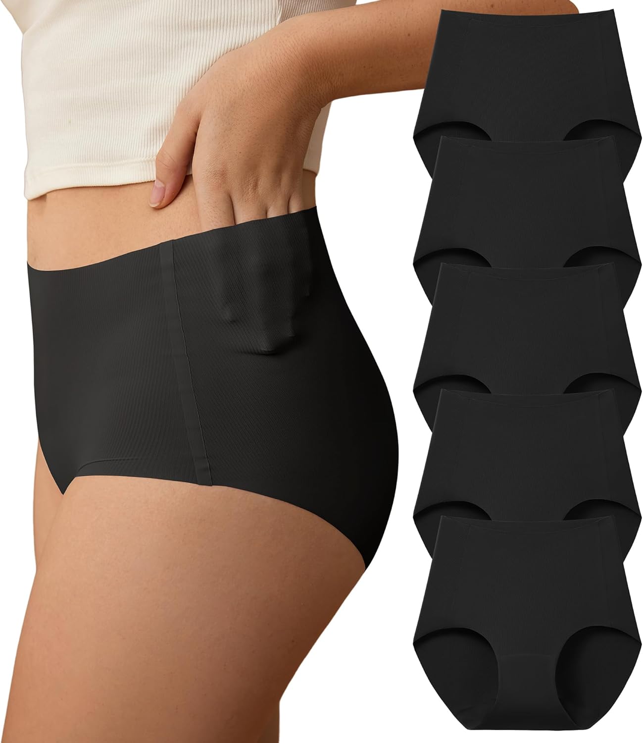 SHARICCA Seamless High Waisted Underwear for Women No Show Full Coverage Panties Nuage Microfiber Briefs Pack