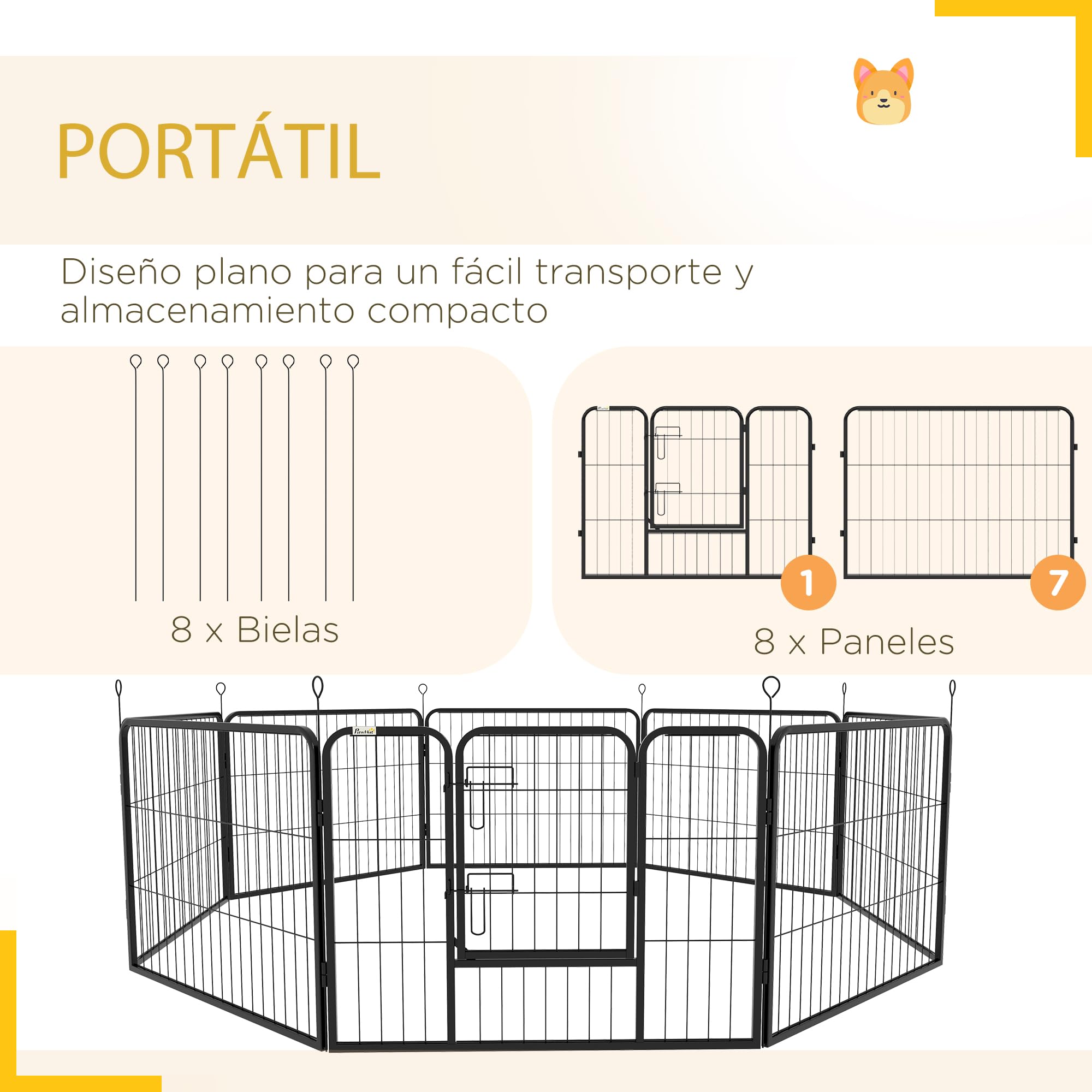 PawHut Parque para Mascotas de 8 Paneles 80x60 cm Corralito para Perros con Puerta y Doble Pestillo Metálicos Cerca de Entrenamiento Negro