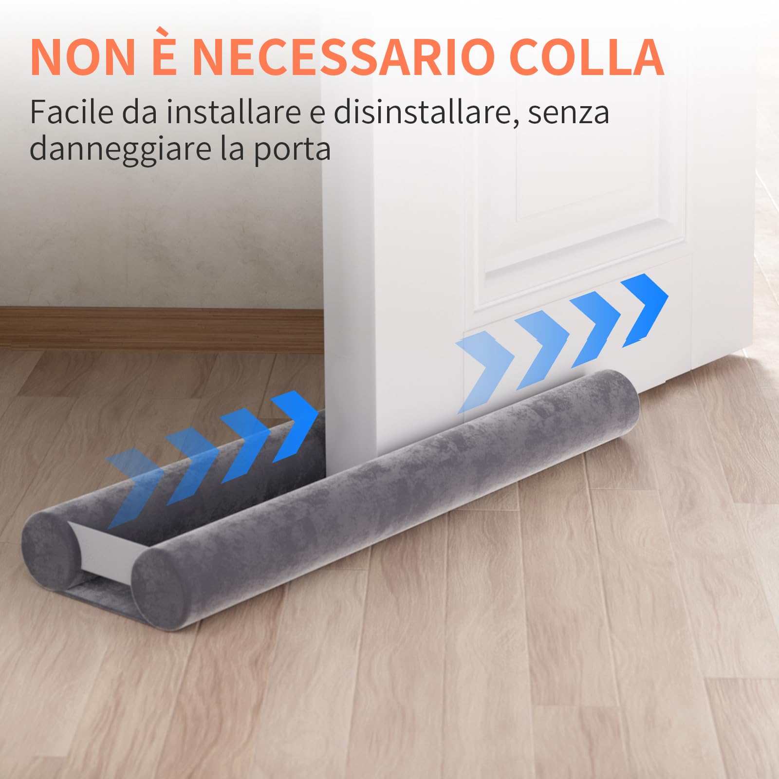 BKSAI Paraspifferi per Porte Guarnizione Inferiore Porte Senza Colla | Paraspifferi Doppia Guarnizione Isolante Termico Insonorizzato Antivento, Paraspifferi Sottoporta per Porte 80-100 cm Grigio