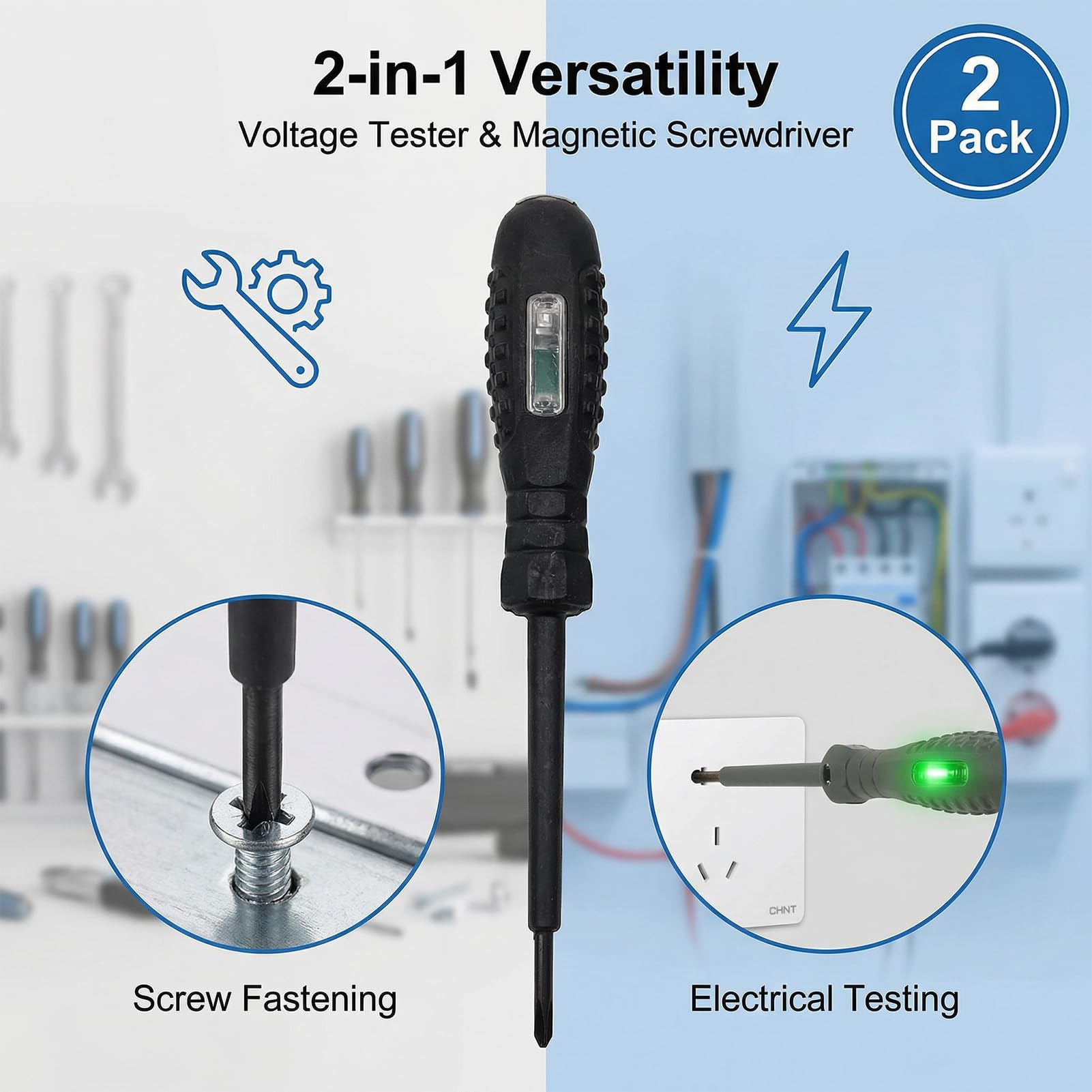 2 Piezas Probador de Voltaje con Destornillador,Herramienta de Prueba Eléctrica,Bolígrafo Probador de Voltaje Sin Contacto,con Rango CA 12V-220V, /Cero,Destornillador Estrella y Plano