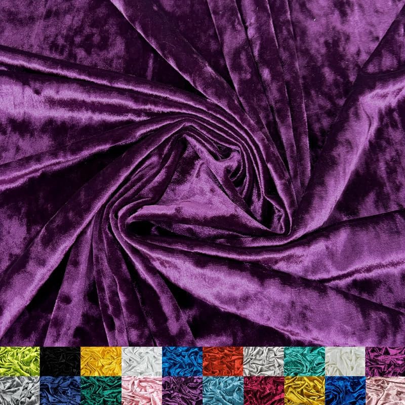 Ice Fabrics Stretch Crushed Velvet Fabric by The Yard - 60/62" Wide Soft Velvety Fabric for Sewing Apparel, Upholstery, Curtains & Decor - 250 GSM - 20% Vertical Stretch - Egg Plant - 10 Yards